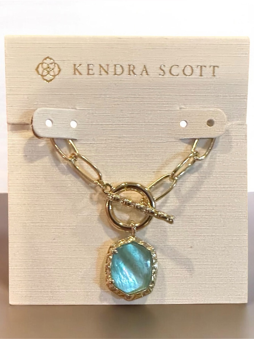 New Daphne Convertible Gold Link & Chain Necklace in Light Blue Mother-of-Pearl